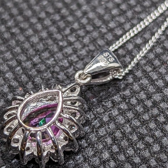Sterling Silver Pear Shaped mystic treated color shifting topaz w chain - Picture 5 of 5